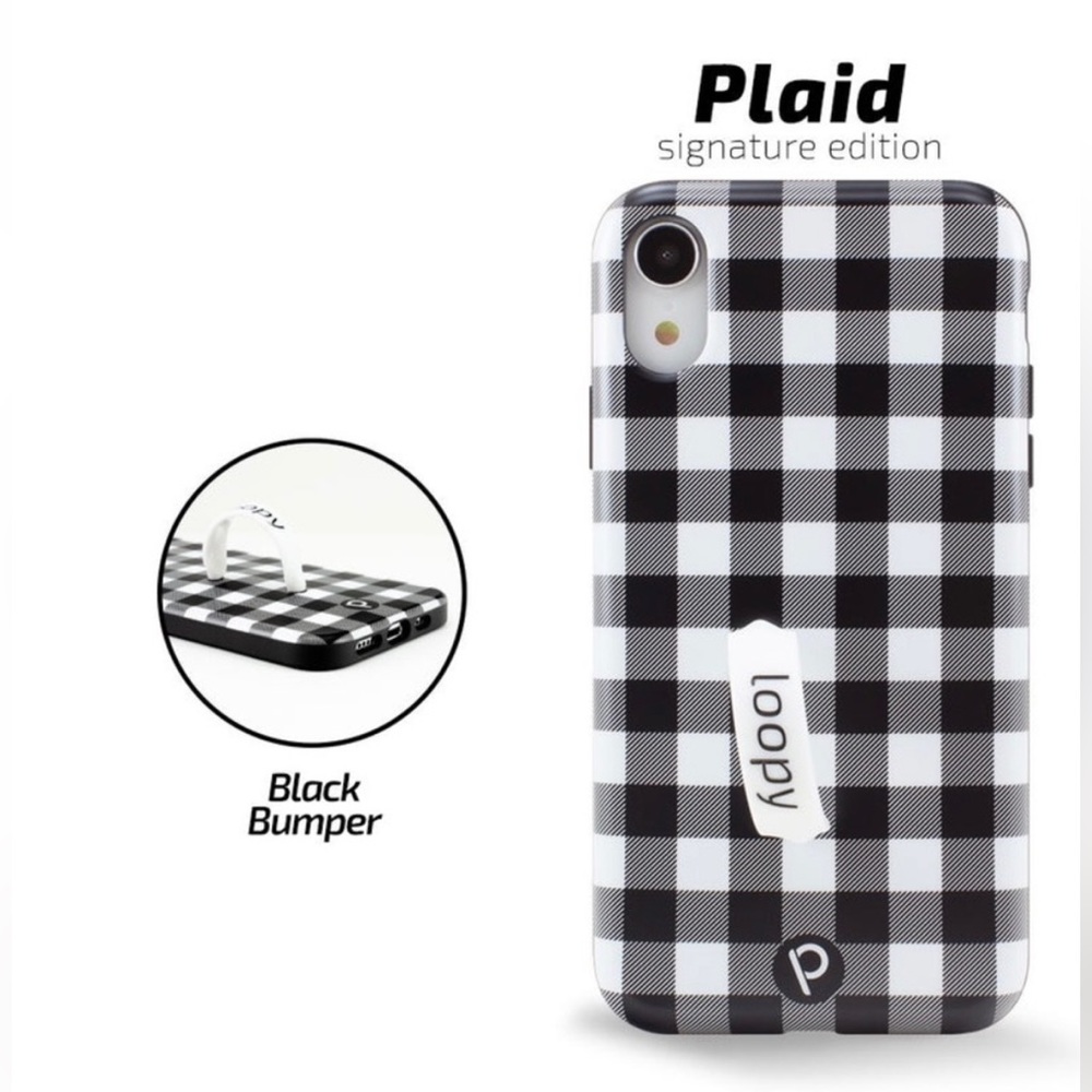 iPhone XR & 11 Plaid Black Gingham 6.1” Loopy Phone Case Righty right handed